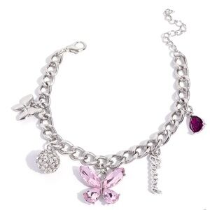 Silver and Pink Butterfly & Blessed Charm Bracelet